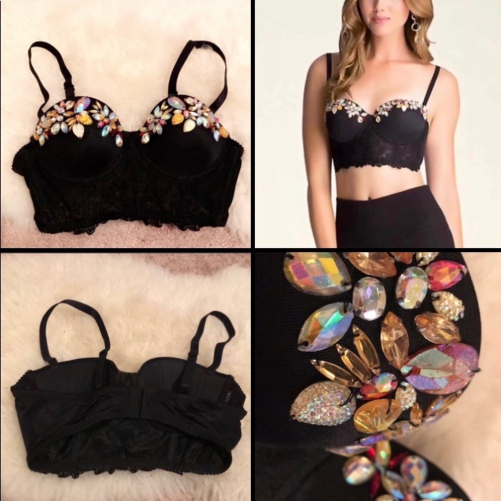 Bebe | Black Lace Jeweled Bustier XS